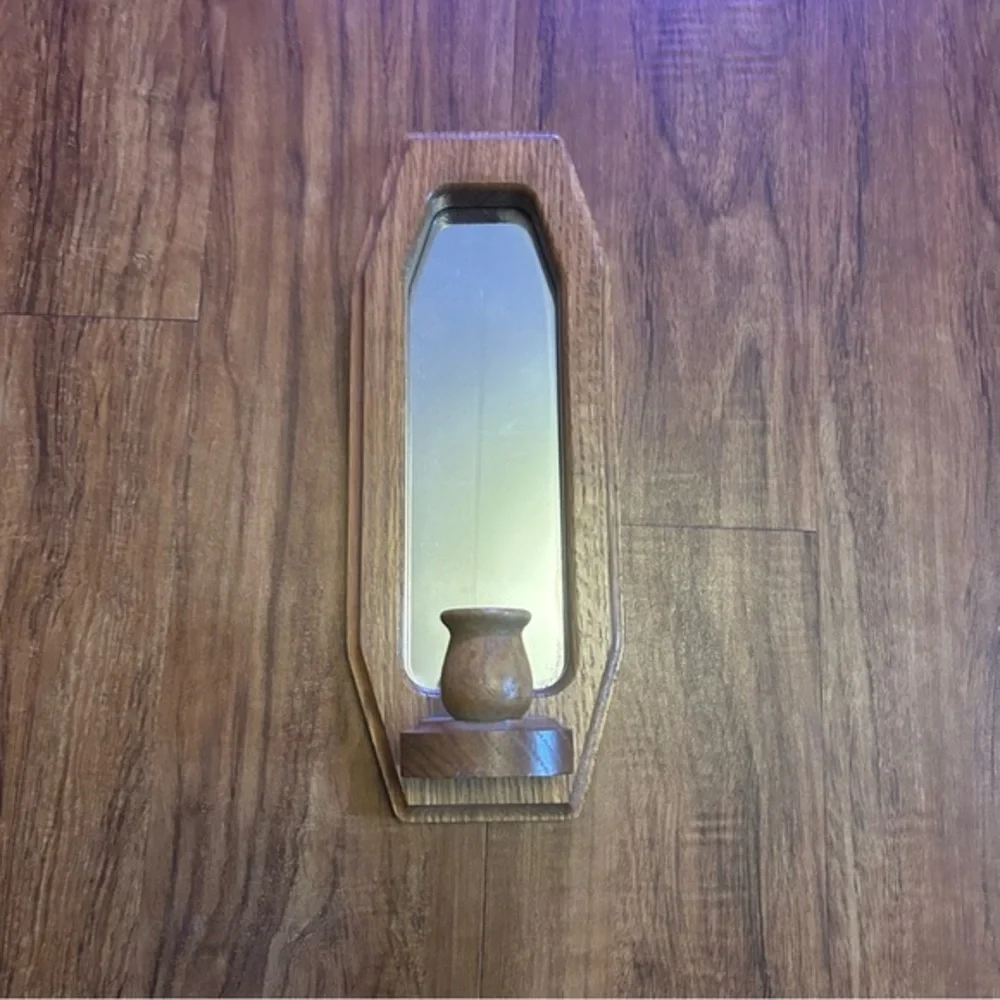 Wooden Wall Mirror with Candle Holder - Brown